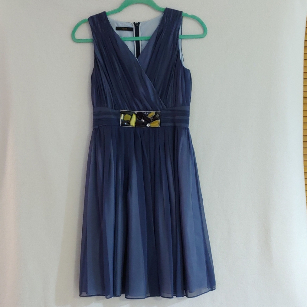 Jigott Flowy Blue Sleeveless Crossover Lined  A Line Dress w 'Gems'  Size XS